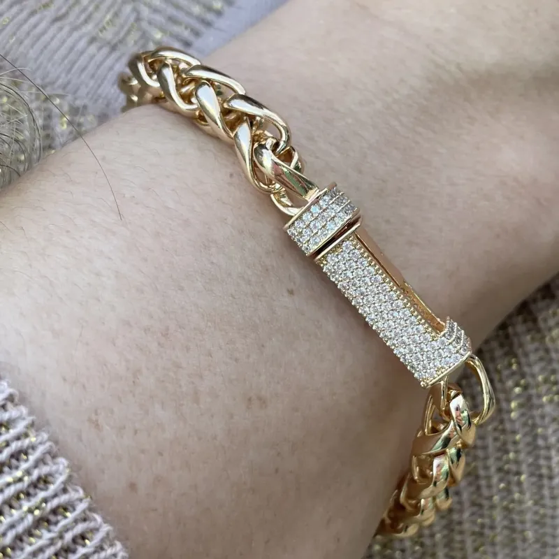 PULSEIRA TRANÇADA FECHO CRAVEJADO