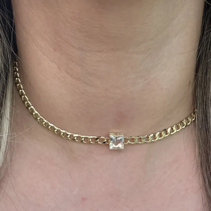 CHOKER GRUMET ZIRCONIA QUADRADA CRISTAL