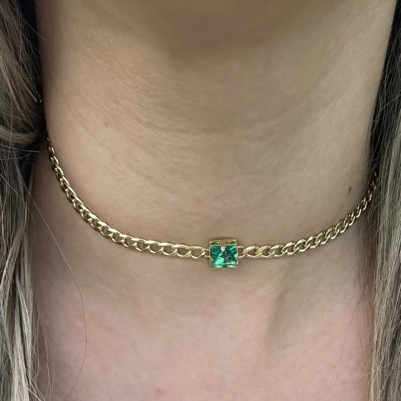 CHOKER GRUMET ZIRCONIA QUADRADA TURMALINA