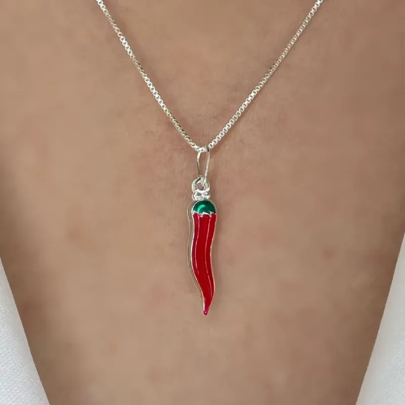 GARGANTILHA PRATA PIMENTA VERMELHA