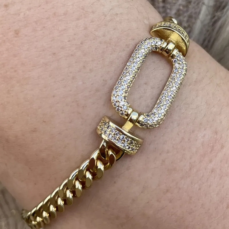 PULSEIRA GRUMET ELO RETANGULAR CRAVEJADO