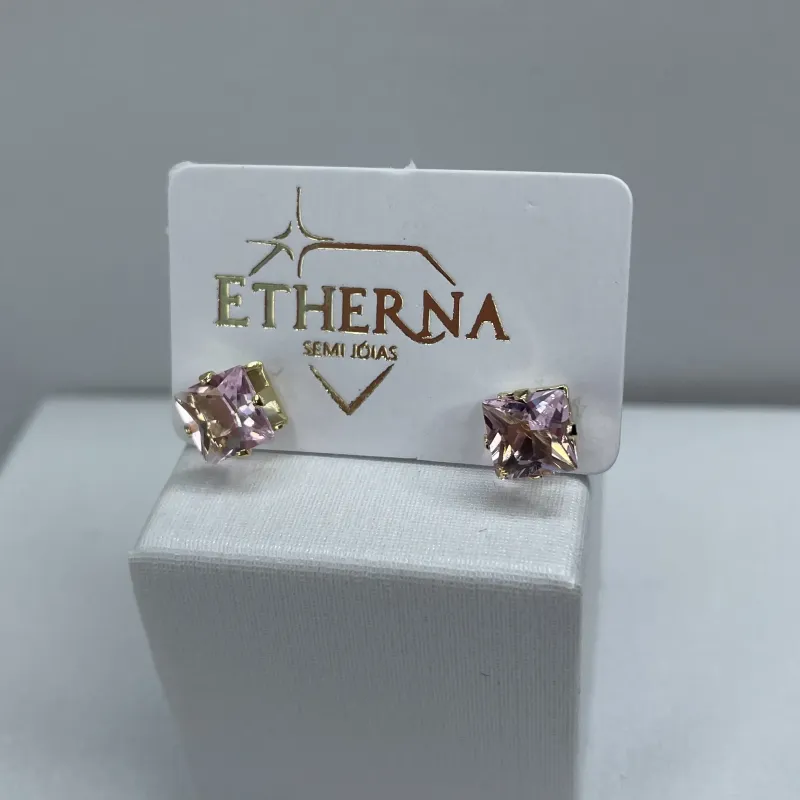 BRINCO QUADRADO ZIRCONIA ROSA MÉDIA