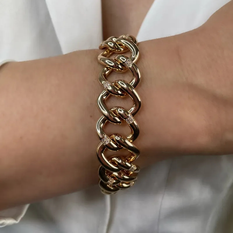 PULSEIRA LISO ELOS COM ZIRCONIAS E FECHO GAVETA