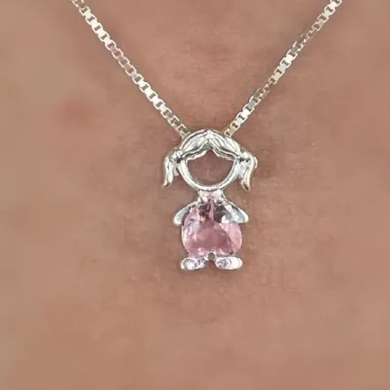 GARGANTILHA PRATA MENINA ZIRCONIA ROSA