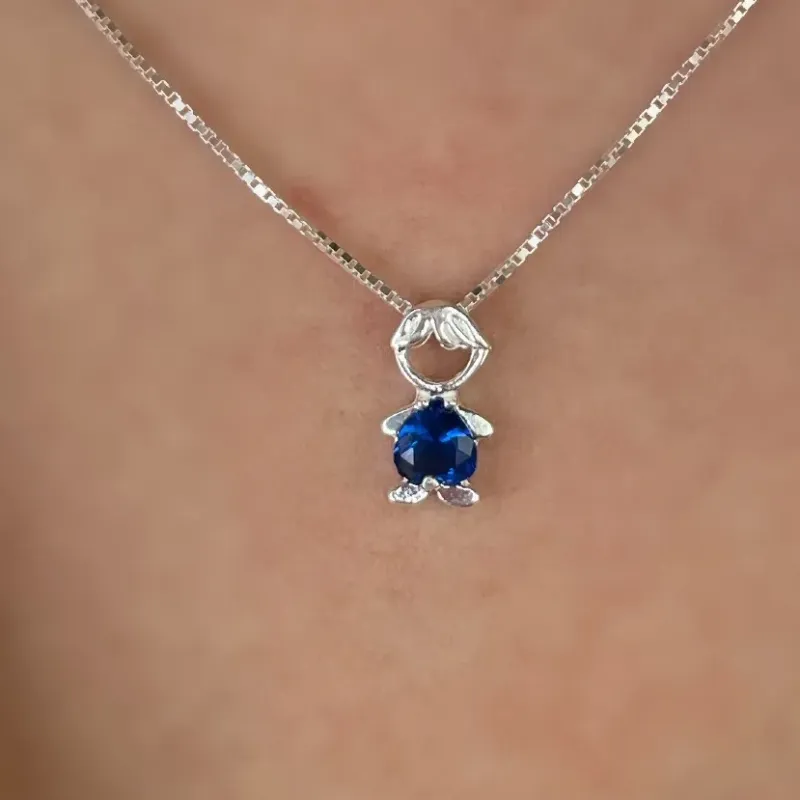GARGANTILHA PRATA MENINO ZIRCONIA AZUL