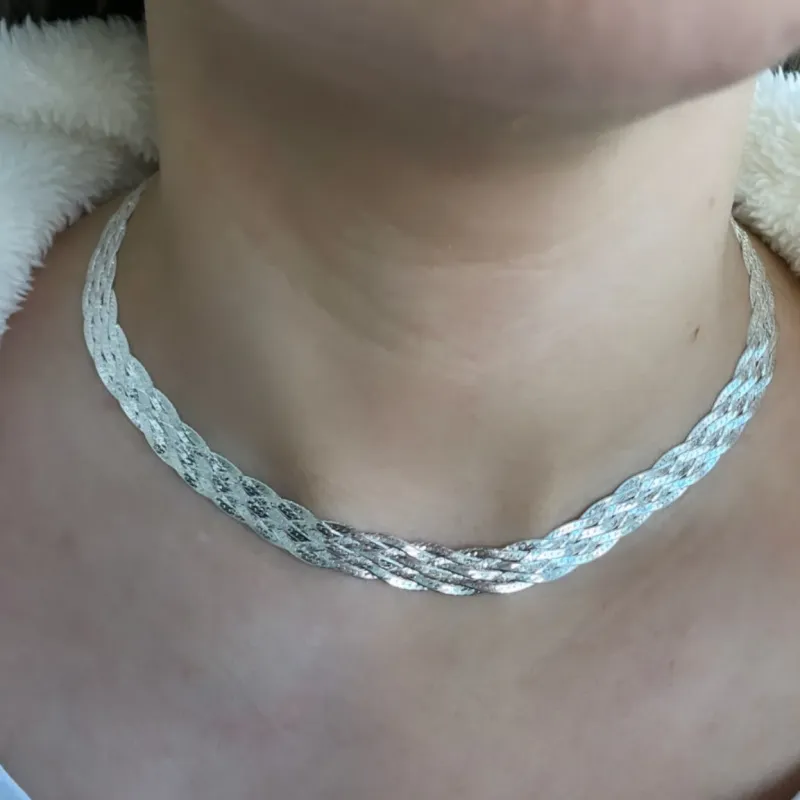CHOKER PRATA TRANÇADA 6 FIOS F040