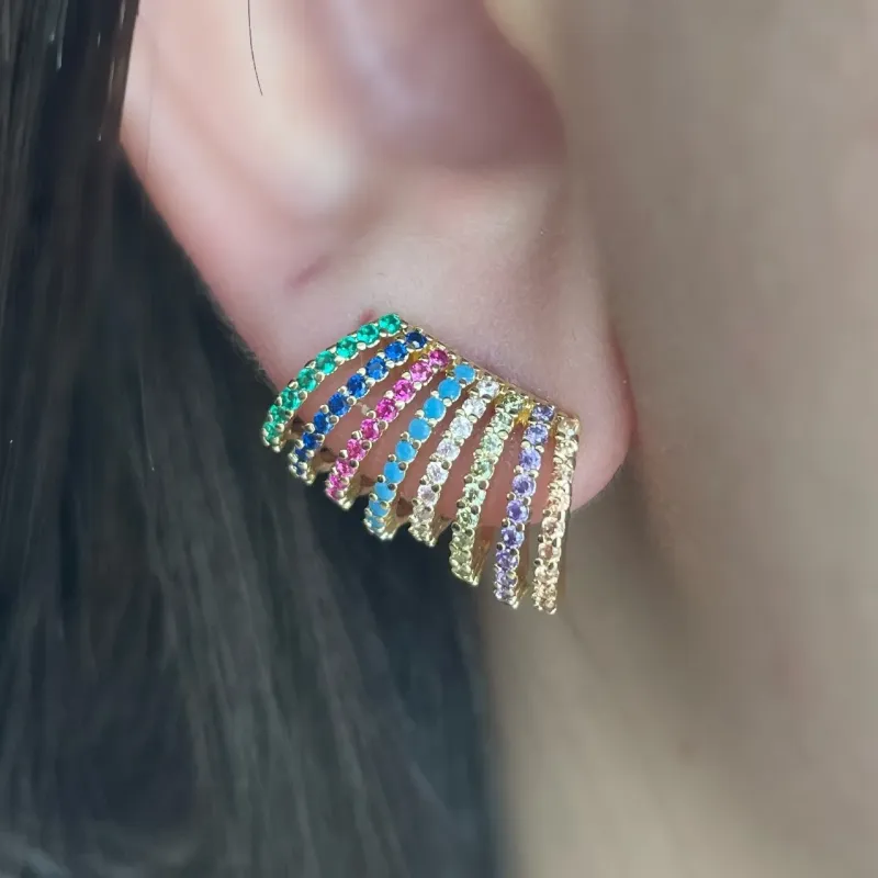 BRINCO EAR CUFF LEQUE CRAVEJADO COLORS