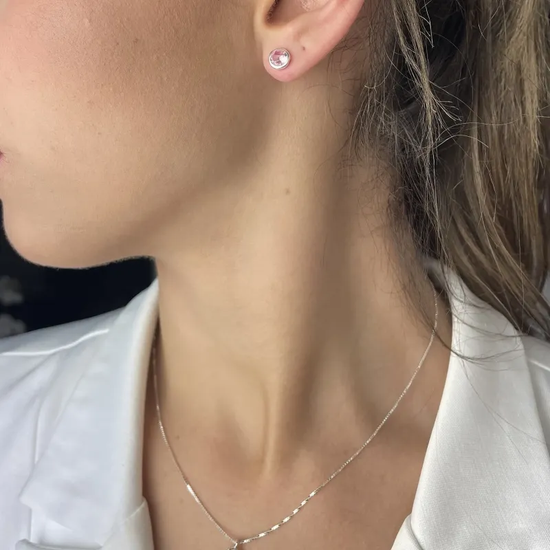 CONJUNTO PRATA PONTO DE LUZ ROSA