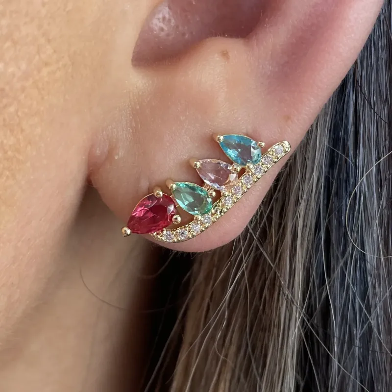 BRINCO EAR CUFF CRAVEJADO COM PEDRAS COLORS
