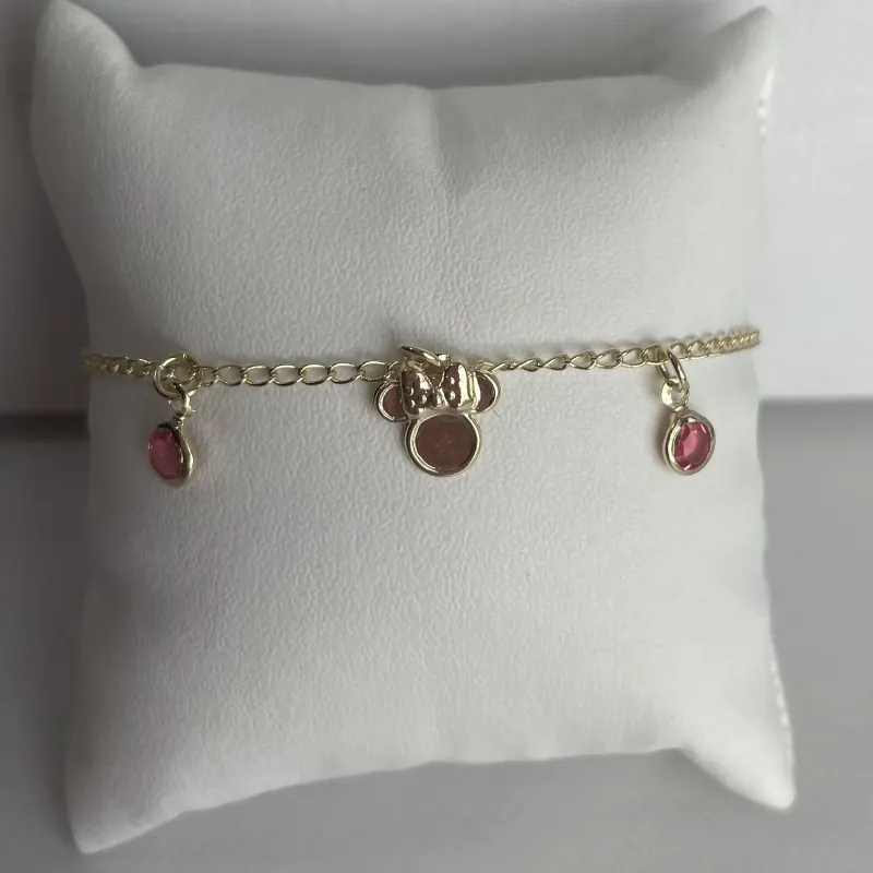 PULSEIRA INFANTIL MINIE E PEDRA ROSA