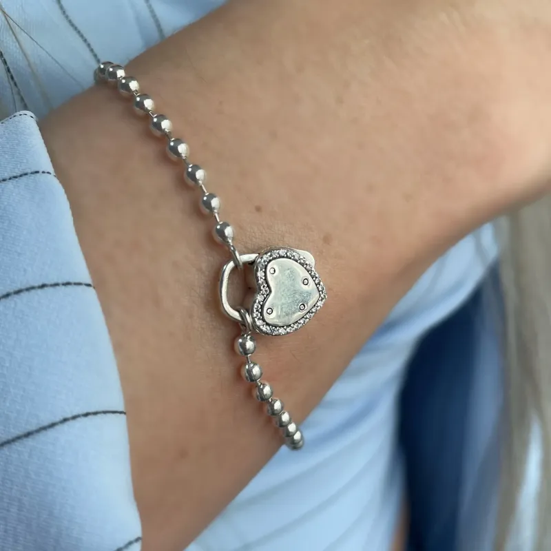 PULSEIRA PRATA BOLINHA COM FECHO CADEADO CRAVEJADO
