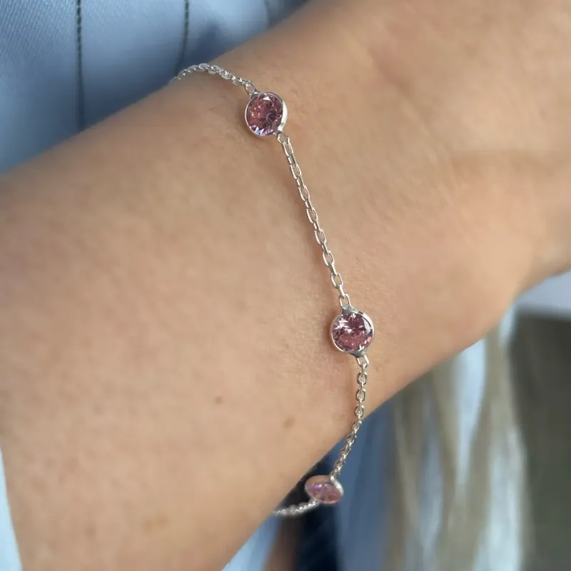 PULSEIRA PRATA PEDRA ROSA