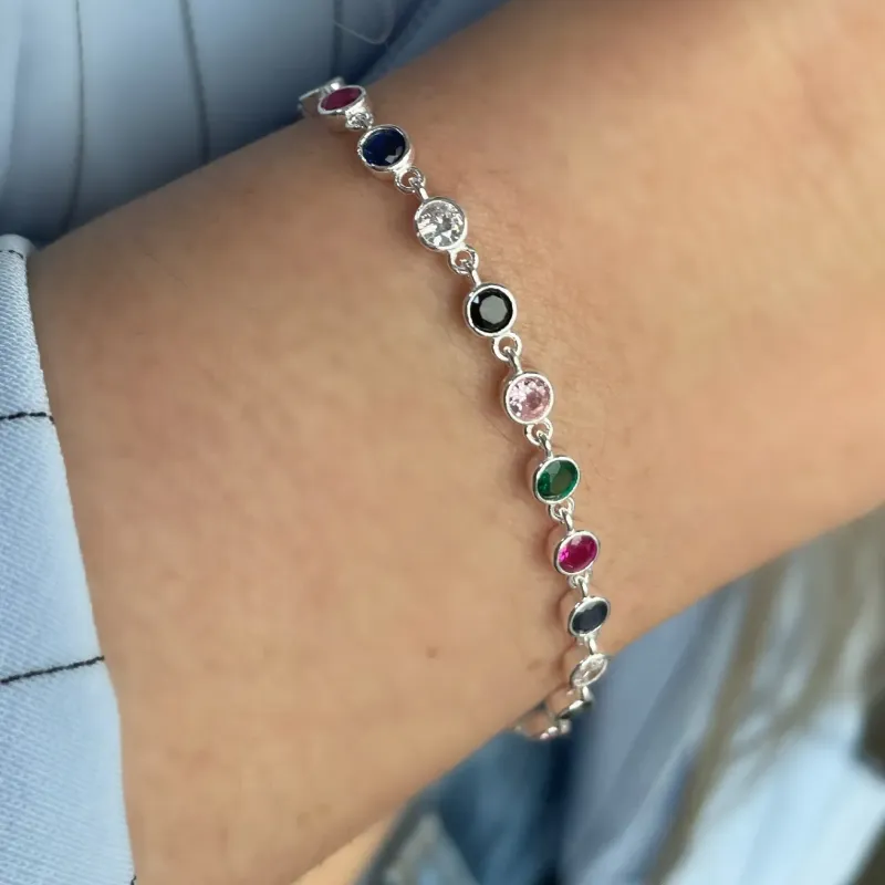 PULSEIRA PRATA PEDRAS CRAVAÇÃO INGLESA COLORS