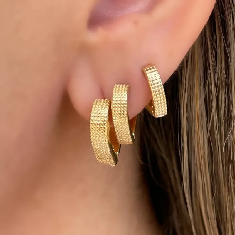 BRINCO TRIO ARGOLA CORAÇÃO TEXTURIZADO