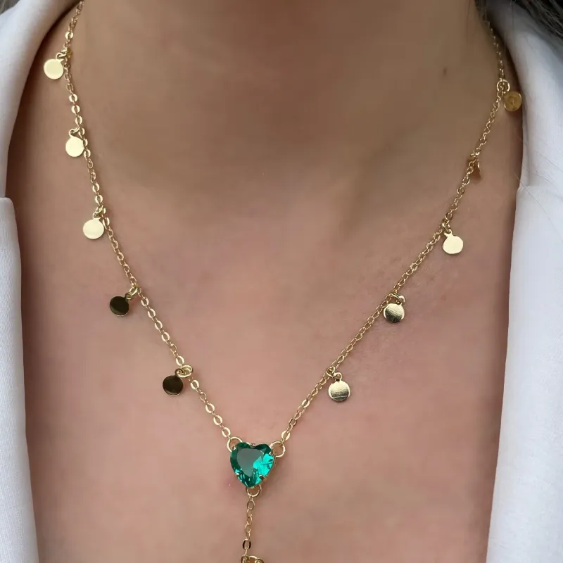 GARGANTILHA GRAVATA MEDALHINHA CORAÇÃO AQUAMARINE