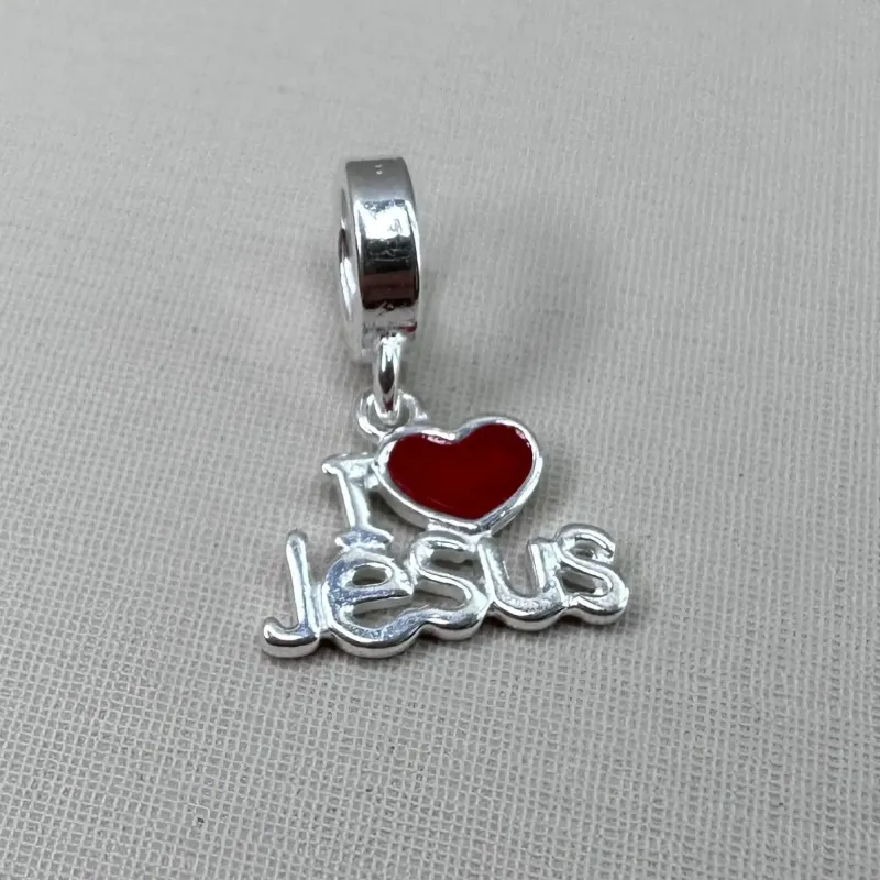 BERLOQUE PRATA LOVE JESUS CORAÇÃO VERMELHO