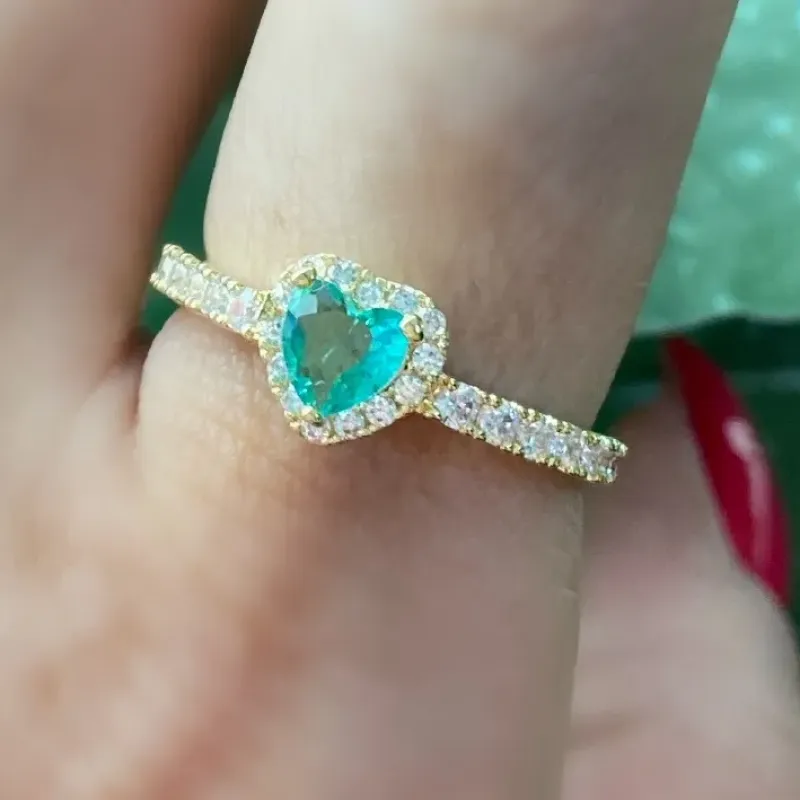 ANEL CRAVEJADO COM CORAÇÃO ZIRCONIA AQUAMARINE