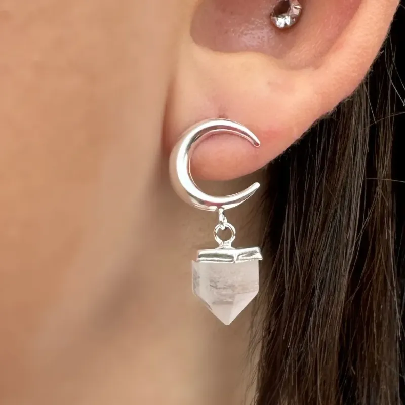 BRINCO PRATA PEDRA QUARTZO BRANCO