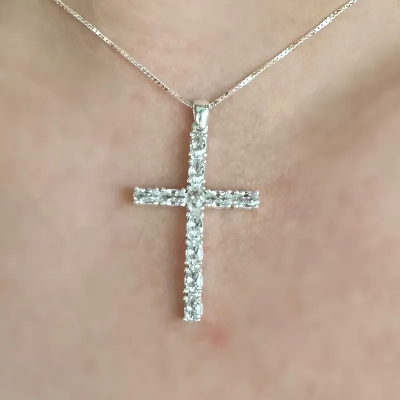 GARGANTILHA PRATA CRUZ ZIRCONIAS CRISTAL