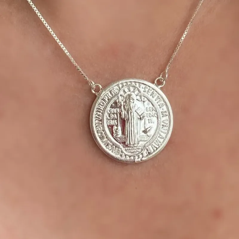 GARGANTILHA PRATA MEDALHA SÃO BENTO