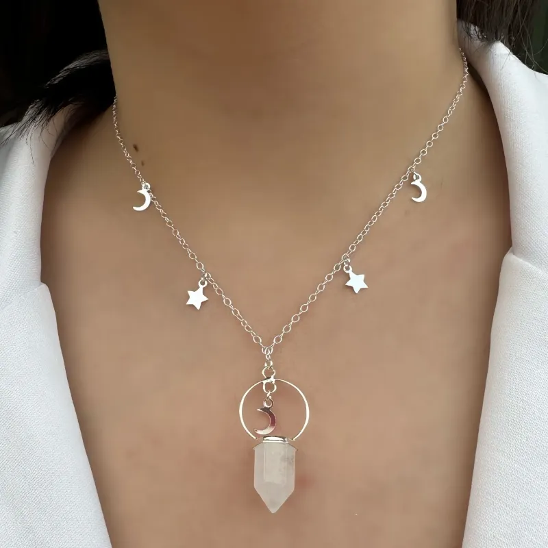 GARGANTILHA PRATA PEDRA QUARTZO BRANCO