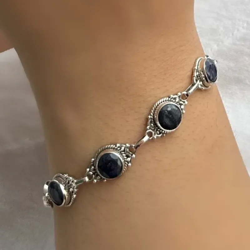 PULSEIRA PRATA PEDRA AMETISTA NATURAL