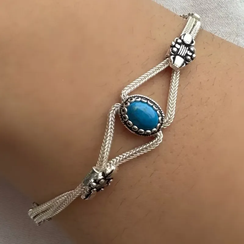 PULSEIRA PRATA PEDRA TURQUESA NATURAL