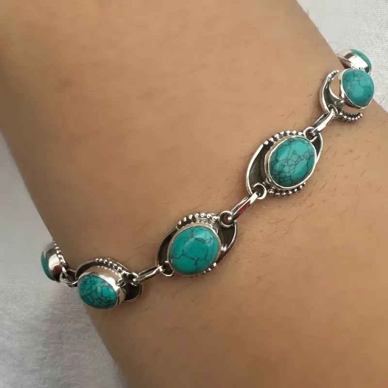 PULSEIRA PRATA PEDRA TURQUESA NATURAL