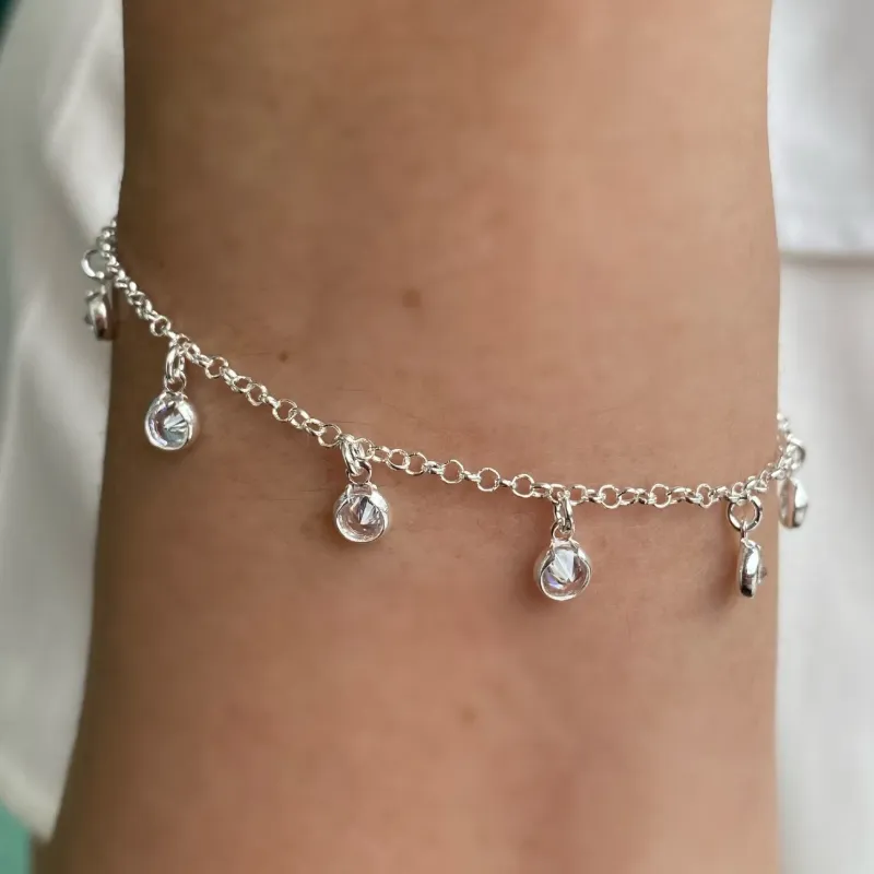 PULSEIRA PRATA ZIRCONIAS PENDURADAS CRISTAIS