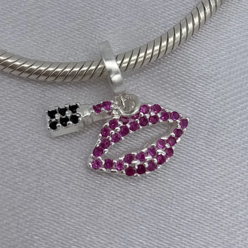 BERLOQUE PRATA BOCA E BATON CRAVEJADO ROSA