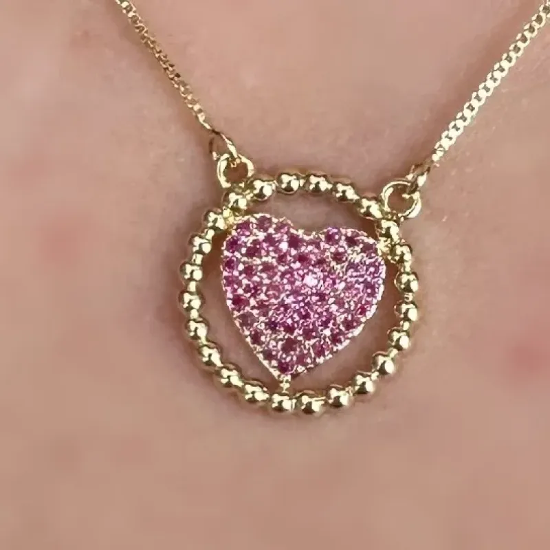 GARGANTILHA CORAÇÃO CRAVEJADO ROSA