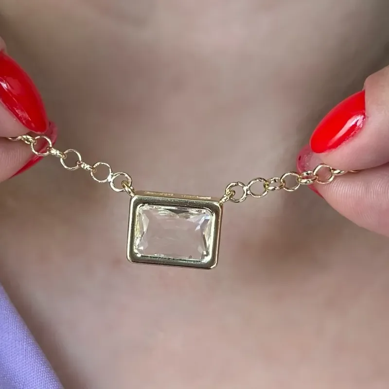 GARGANTILHA ELO PORTUGUES PEDRA CRISTAL
