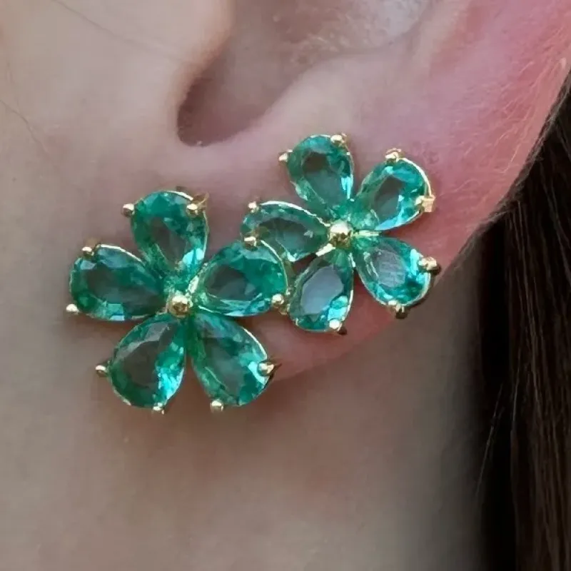 BRINCO DUPLA FLOR ZIRCONIAS AQUAMARINE