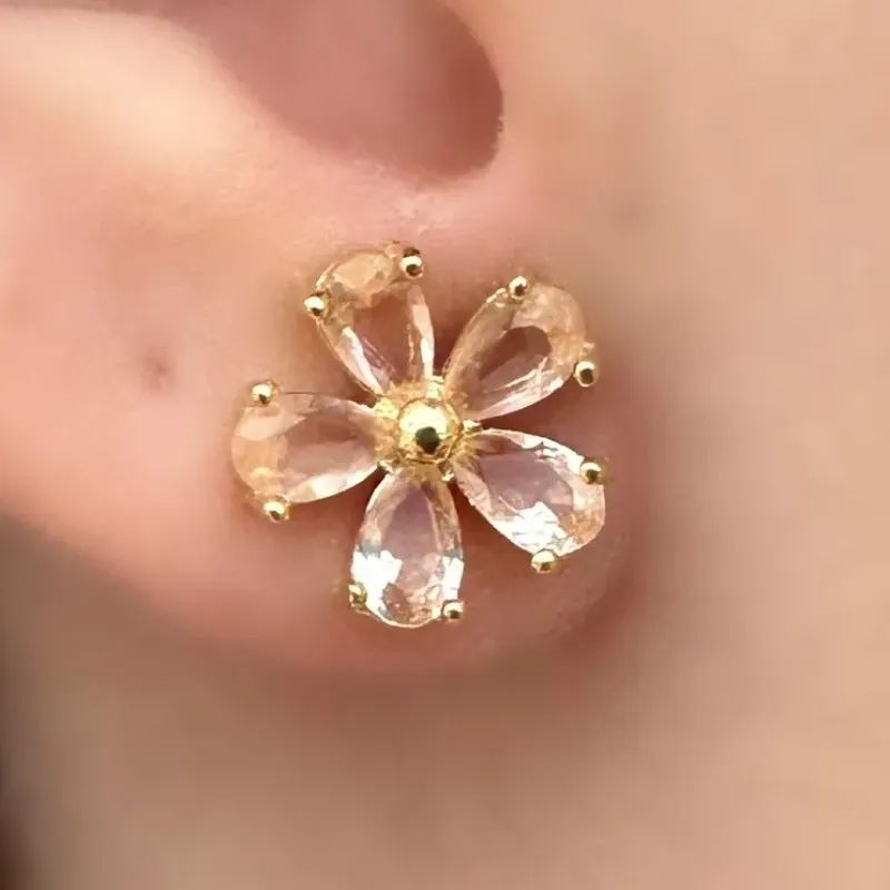 BRINCO FLOR ZIRCONIAS PÊSSEGO