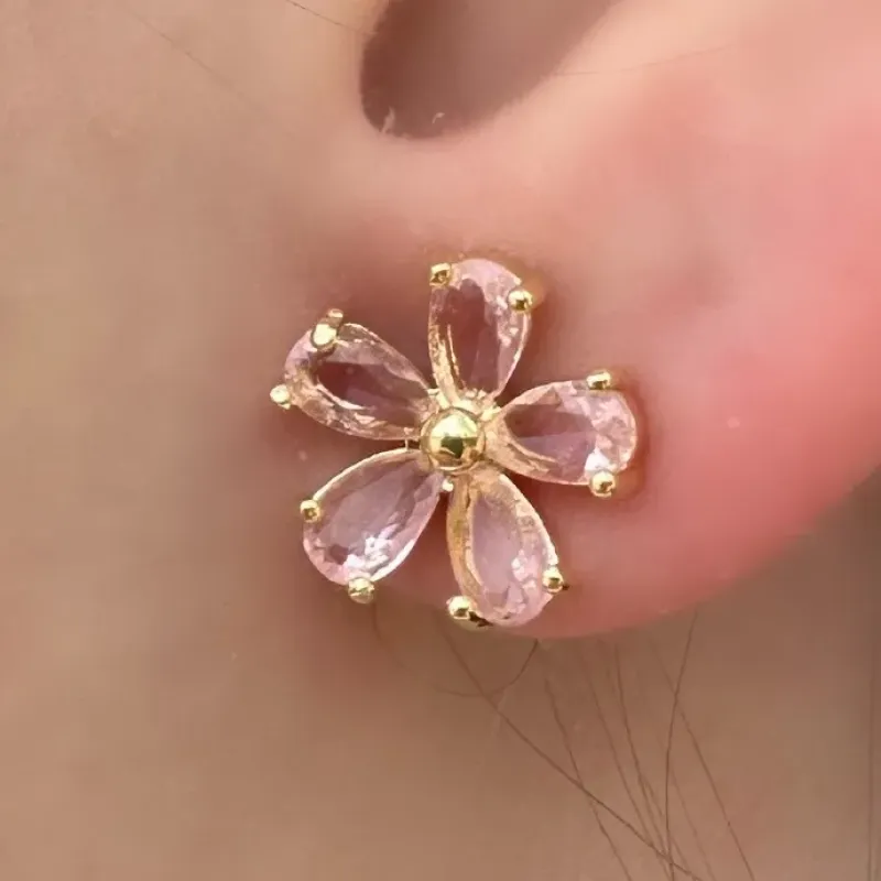 BRINCO FLOR ZIRCONIAS ROSA
