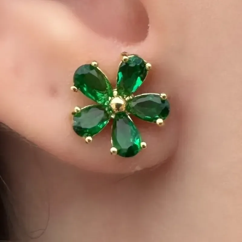 BRINCO FLOR ZIRCONIAS VERDE ESMERALDA