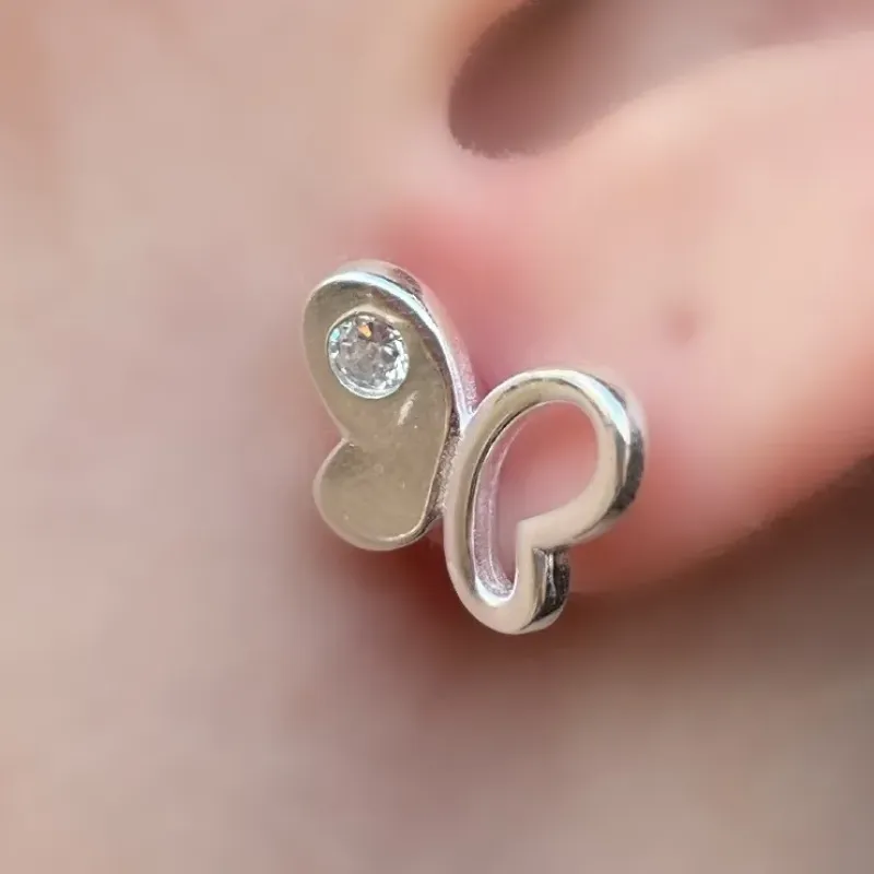 BRINCO PRATA BORBOLETA COM ZIRCONIA CRISTAL