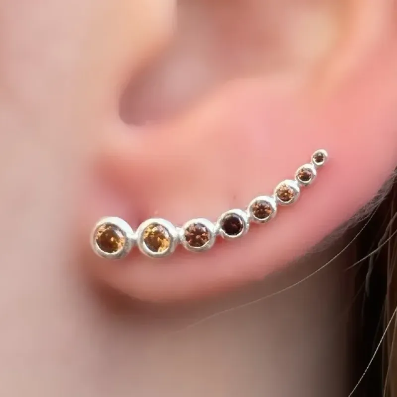 BRINCO PRATA EAR CUFF ZIRCONIAS LARANJA