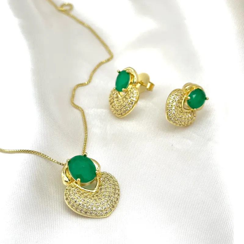CONJUNTO CRAVEJADO PEDRA FUSION VERDE