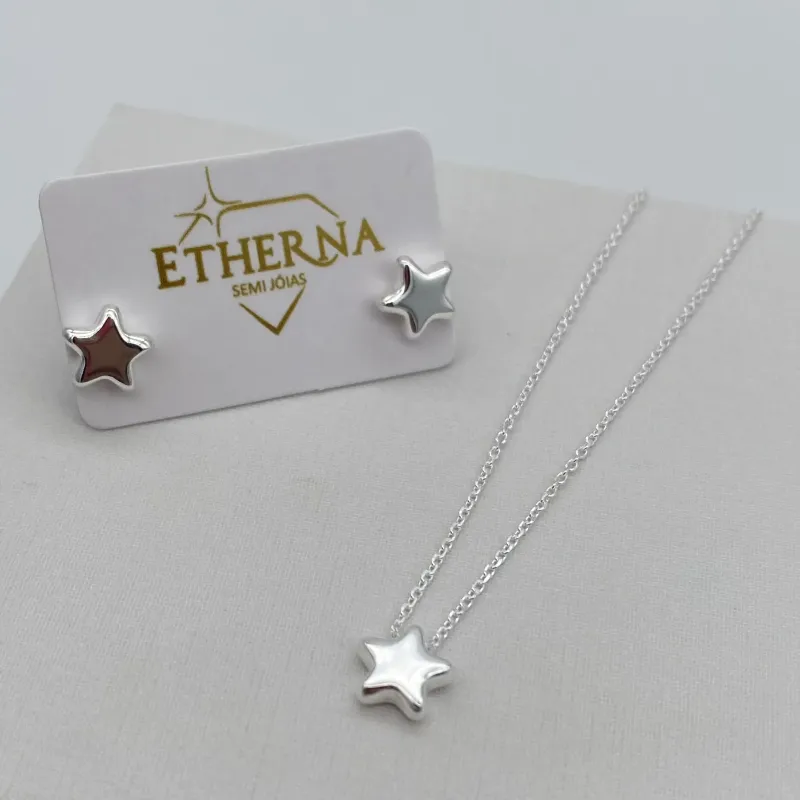 CONJUNTO PRATA ESTRELA LISA