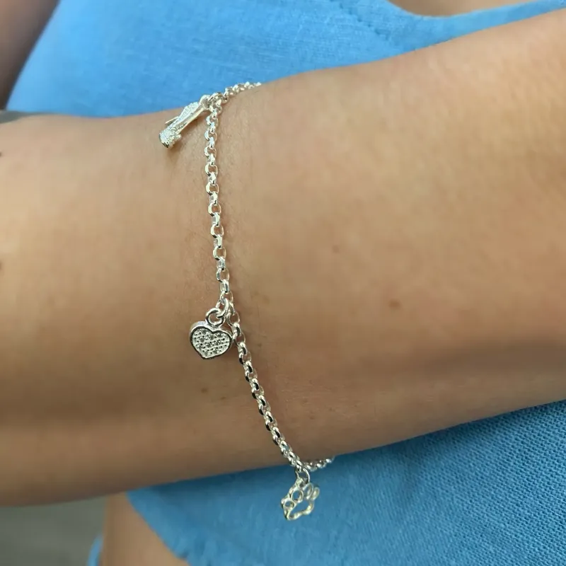 PULSEIRA PRATA CORAÇÃO SAPATO E PATINHA