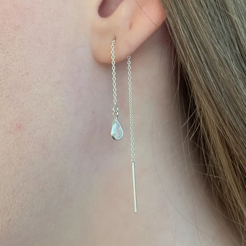 BRINCO PRATA CORRENTE COM GOTA CRISTAL