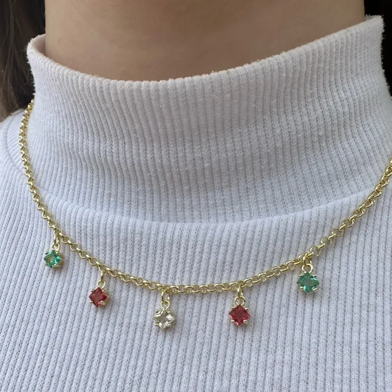 CHOKER PEDRAS QUADRADAS COLORS