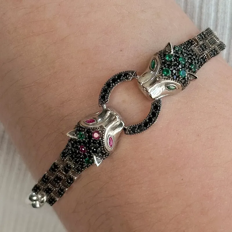 PULSEIRA PRATA CARTIER 2 TIGRES CRAVEJADOS