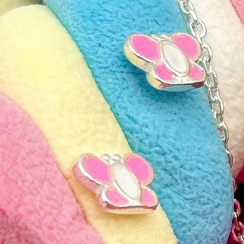 CONJUNTO PRATA INFANTIL BORBOLETA ROSA