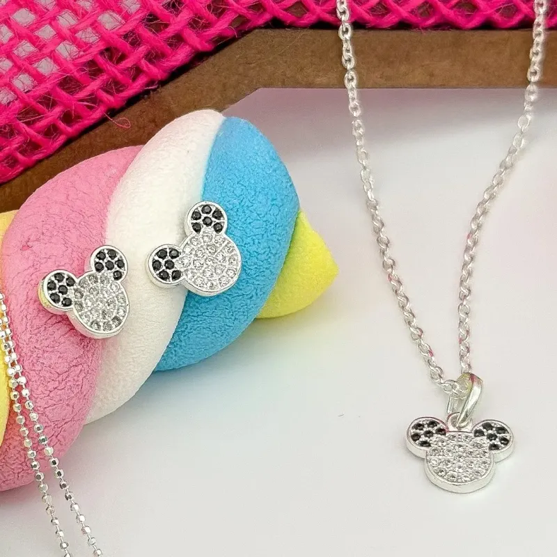 CONJUNTO PRATA INFANTIL MIKEY CRAVEJADO