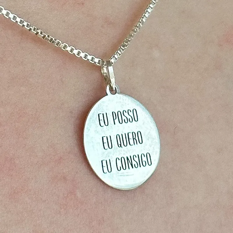 GARGANTILHA PRATA MEDALHA EU POSSO EU QUERO EU CONSIGO