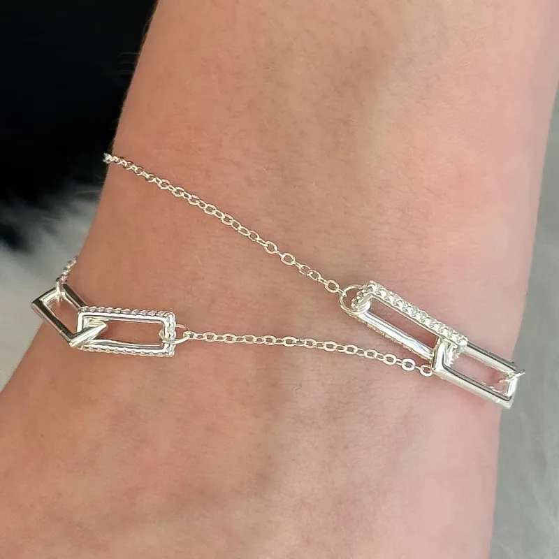 PULSEIRA PRATA DUPLA ELO CARTIER CRAVEJADO