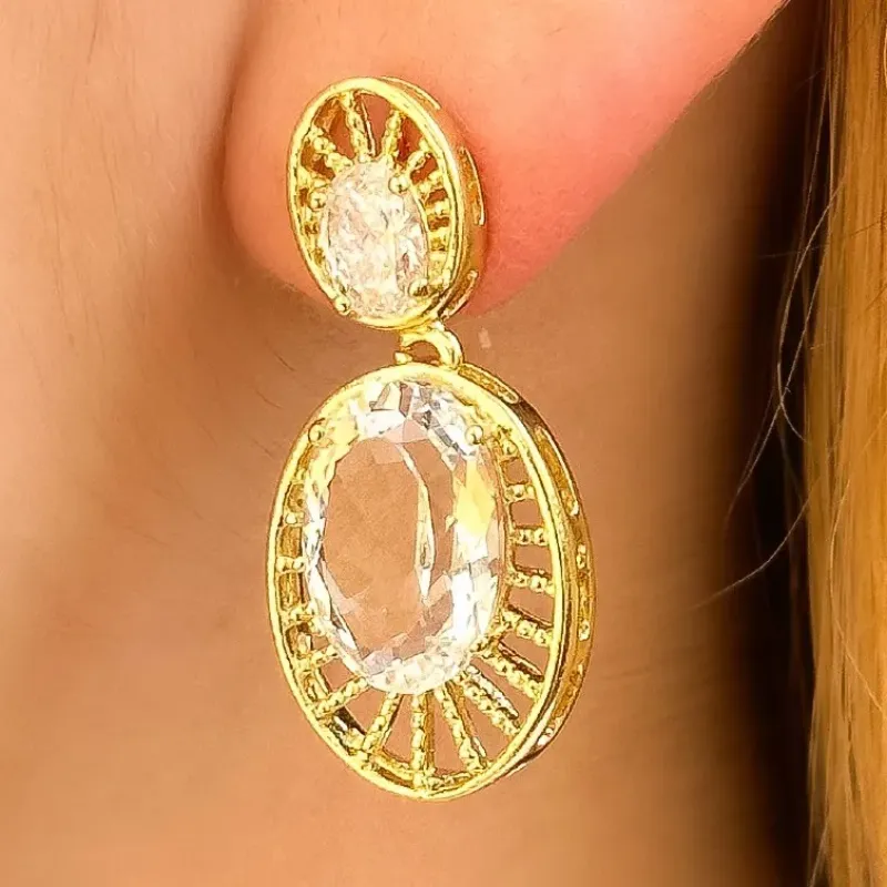 BRINCO PEDRA OVAL CRISTAL INSPIRAÇÃO ANA AMORIM