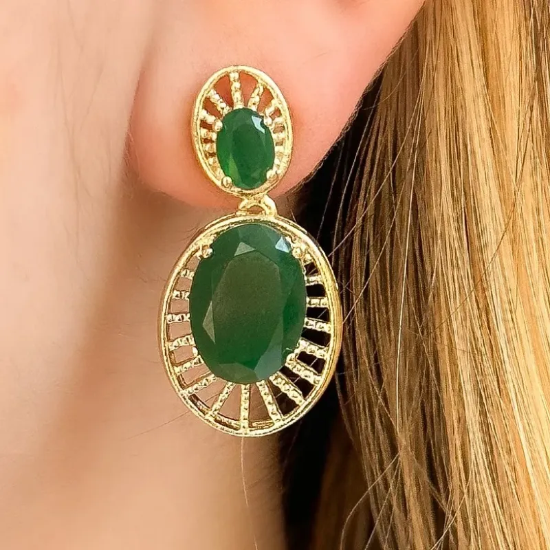 BRINCO PEDRA OVAL ESMERALDA INSPIRAÇÃO ANA AMORIM